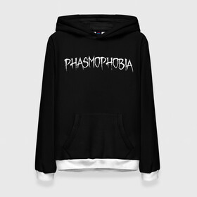 Женская толстовка 3D с принтом Phasmophobia logo в Новосибирске, 100% полиэстер  | двухслойный капюшон со шнурком для регулировки, мягкие манжеты на рукавах и по низу толстовки, спереди карман-кенгуру с мягким внутренним слоем. | horror | phasmophobia | игра | пхасмафобия | пхасмофобия | фазмофобия | фасмофобия | хоррор