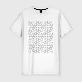 Мужская футболка хлопок Slim с принтом Пазл в Новосибирске, 92% хлопок, 8% лайкра | приталенный силуэт, круглый вырез ворота, длина до линии бедра, короткий рукав | игра | очертания | пазл | сетка | элементы