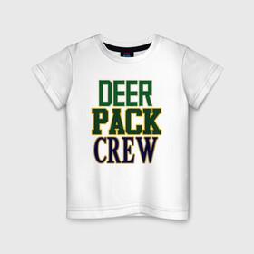 Детская футболка хлопок с принтом Deer Pack Crew в Новосибирске, 100% хлопок | круглый вырез горловины, полуприлегающий силуэт, длина до линии бедер | antetokounmpo | basketball | bucks | giannis | milwaukee | mvp | nba | sport | streetball | адетокумбо | бакс | баскетбол | игра | милуоки | мяч | нба | олень | спорт | стритбол | тренер | чемпион | янис