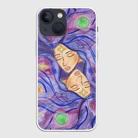 Чехол для iPhone 13 mini с принтом Галактика в Новосибирске,  |  | dream | galaxy | girl | planet | акварель | галактика | девушки | звёзды | космос | планеты | рисунок | синий | сон | спокойствие | сумерки | туманности | фиолетовый