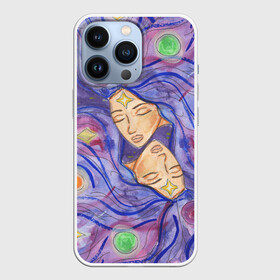 Чехол для iPhone 13 Pro с принтом Галактика в Новосибирске,  |  | dream | galaxy | girl | planet | акварель | галактика | девушки | звёзды | космос | планеты | рисунок | синий | сон | спокойствие | сумерки | туманности | фиолетовый