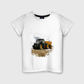 Детская футболка хлопок с принтом JOHN DEERE I Джон Дир! в Новосибирске, 100% хлопок | круглый вырез горловины, полуприлегающий силуэт, длина до линии бедер | john deere | агроном | джон дир | земля | природа | работяга. | сельскохозяйственная техника | трактор | тракторист | труд
