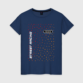 Женская футболка хлопок с принтом Audi - Racing в Новосибирске, 100% хлопок | прямой крой, круглый вырез горловины, длина до линии бедер, слегка спущенное плечо | audi | auto | logo | moto | pro | quattro | racing | sport | symbol | авто | автомобильные | ауди | кватро | лого | логотип | логотипы | марка | мото | символ | спорт | шильдик