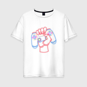 Женская футболка хлопок Oversize с принтом Геймпад в Новосибирске, 100% хлопок | свободный крой, круглый ворот, спущенный рукав, длина до линии бедер
 | games | джойстик | иллюстрация