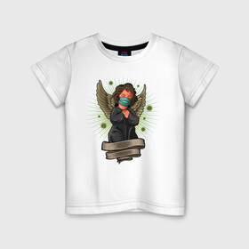 Детская футболка хлопок с принтом Мой ангелок в Новосибирске, 100% хлопок | круглый вырез горловины, полуприлегающий силуэт, длина до линии бедер | ангел | иллюстрация | маска | спаси сохрани | спаситель