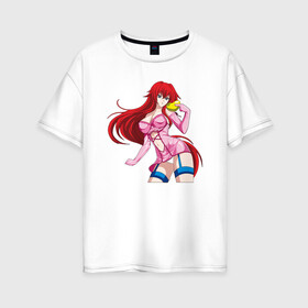 Женская футболка хлопок Oversize с принтом Девушка с красными волосами 18+ в Новосибирске, 100% хлопок | свободный крой, круглый ворот, спущенный рукав, длина до линии бедер
 | аниме | анимешная | девочка | девушка | кавайная | красные волосы | милая | мультик