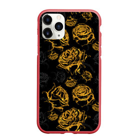 Чехол для iPhone 11 Pro Max матовый с принтом Розы. Золото с черным в Новосибирске, Силикон |  | вечерний | графика | графический | золотистый | золото | золотой | крупные | праздничный | розочки | розы | темный | цветочки | цветочный | цветы | черный