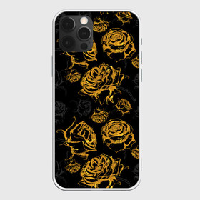 Чехол для iPhone 12 Pro Max с принтом Розы. Золото с черным в Новосибирске, Силикон |  | вечерний | графика | графический | золотистый | золото | золотой | крупные | праздничный | розочки | розы | темный | цветочки | цветочный | цветы | черный