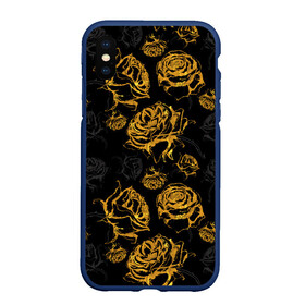 Чехол для iPhone XS Max матовый с принтом Розы. Золото с черным в Новосибирске, Силикон | Область печати: задняя сторона чехла, без боковых панелей | вечерний | графика | графический | золотистый | золото | золотой | крупные | праздничный | розочки | розы | темный | цветочки | цветочный | цветы | черный