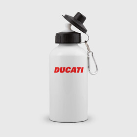 Бутылка спортивная с принтом DUCATI ЛОГОТИП НАДПИСЬ  в Новосибирске, металл | емкость — 500 мл, в комплекте две пластиковые крышки и карабин для крепления | ducati | moto | motocycle | racing | sport | дукати | мото | мотоспорт | мотоцикл | рейсинг | спорт