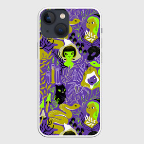 Чехол для iPhone 13 mini с принтом Шабаш в Новосибирске,  |  | halloween | kostolom3000 | ведьма | ведьмы | грибы | змея | кот | магия | природа | фиолетовый | хэллоуин | черный кот | шабаш