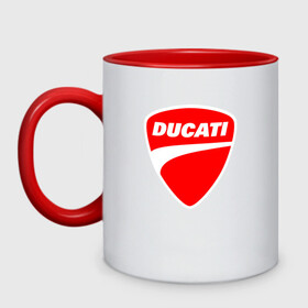 Кружка двухцветная с принтом DUCATI ДУКАТИ ЭМБЛЕМА в Новосибирске, керамика | объем — 330 мл, диаметр — 80 мм. Цветная ручка и кайма сверху, в некоторых цветах — вся внутренняя часть | ducati | moto | motocycle | racing | sport | дукати | мото | мотоспорт | мотоцикл | рейсинг | спорт