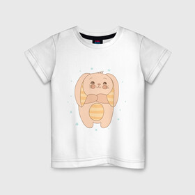Детская футболка хлопок с принтом Милый зайка с полосатым пузом в Новосибирске, 100% хлопок | круглый вырез горловины, полуприлегающий силуэт, длина до линии бедер | детский | зайка | зайчик | звездочки | милый | мимими | полосы