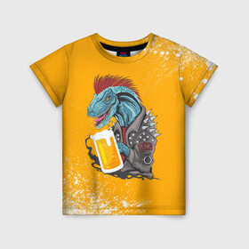 Детская футболка 3D с принтом Пивозавр - Взрыв в Новосибирске, 100% гипоаллергенный полиэфир | прямой крой, круглый вырез горловины, длина до линии бедер, чуть спущенное плечо, ткань немного тянется | Тематика изображения на принте: dinosaur | pivo | pivozavr | взрыв | динозавр | краска | прикол