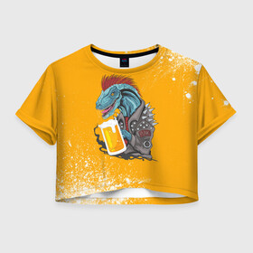 Женская футболка Crop-top 3D с принтом Пивозавр - Взрыв в Новосибирске, 100% полиэстер | круглая горловина, длина футболки до линии талии, рукава с отворотами | dinosaur | pivo | pivozavr | взрыв | динозавр | краска | прикол