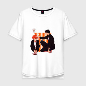 Мужская футболка хлопок Oversize с принтом Шоё Хината I Тобио Кагеяма в Новосибирске, 100% хлопок | свободный крой, круглый ворот, “спинка” длиннее передней части | kaheyama | аниме | волейбол | кагеяма | спорт. | хината