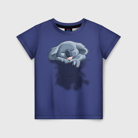 Детская футболка 3D с принтом Спящая коала в Новосибирске, 100% гипоаллергенный полиэфир | прямой крой, круглый вырез горловины, длина до линии бедер, чуть спущенное плечо, ткань немного тянется | Тематика изображения на принте: koala | арт | детеныш | детёныш коалы | животное | зверь | карман на груди | коала | малыш | медведь | медвежонок | милота | милые животные | милые звери | милые зверьки | мимими | мишка | ребенок