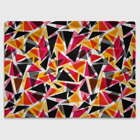 Плед 3D с принтом Разноцветные треугольники в Новосибирске, 100% полиэстер | закругленные углы, все края обработаны. Ткань не мнется и не растягивается | абстрактный | геометрические фигуры | геометрический узор | желтый | красный | полигональный | разноцветный | треугольники | черный