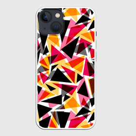 Чехол для iPhone 13 с принтом Разноцветные треугольники в Новосибирске,  |  | абстрактный | геометрические фигуры | геометрический узор | желтый | красный | полигональный | разноцветный | треугольники | черный