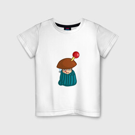 Детская футболка хлопок с принтом Больной в Новосибирске, 100% хлопок | круглый вырез горловины, полуприлегающий силуэт, длина до линии бедер | mushroom | болезнь | градусник | гриб | клизма | мультяшка | плед | смайл