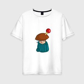 Женская футболка хлопок Oversize с принтом Больной в Новосибирске, 100% хлопок | свободный крой, круглый ворот, спущенный рукав, длина до линии бедер
 | Тематика изображения на принте: mushroom | болезнь | градусник | гриб | клизма | мультяшка | плед | смайл