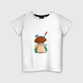 Детская футболка хлопок с принтом Недовольный в Новосибирске, 100% хлопок | круглый вырез горловины, полуприлегающий силуэт, длина до линии бедер | evil | mushroom | гриб | злой | мультяшка | недовольный | сердитый | смайл