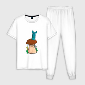 Мужская пижама хлопок с принтом Бомба в Новосибирске, 100% хлопок | брюки и футболка прямого кроя, без карманов, на брюках мягкая резинка на поясе и по низу штанин
 | Тематика изображения на принте: mushroom | бомба | бомбануло | гриб | мультяшка | подозрение | смайл