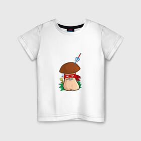 Детская футболка хлопок с принтом Рафаэль в Новосибирске, 100% хлопок | круглый вырез горловины, полуприлегающий силуэт, длина до линии бедер | mushroom | гриб | мультяшка | ниндзя | повязка | рафаэль | сай | смайл
