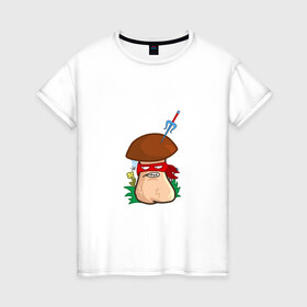 Женская футболка хлопок с принтом Рафаэль в Новосибирске, 100% хлопок | прямой крой, круглый вырез горловины, длина до линии бедер, слегка спущенное плечо | mushroom | гриб | мультяшка | ниндзя | повязка | рафаэль | сай | смайл