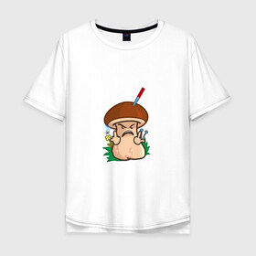 Мужская футболка хлопок Oversize с принтом Дерзкий в Новосибирске, 100% хлопок | свободный крой, круглый ворот, “спинка” длиннее передней части | mushroom | агрессивный | бабочка | гангстер | гриб | дерзкий | мультяшка | нож | смайл