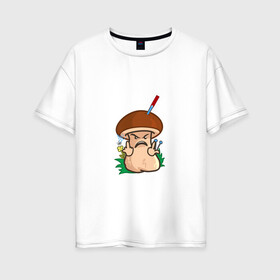 Женская футболка хлопок Oversize с принтом Дерзкий в Новосибирске, 100% хлопок | свободный крой, круглый ворот, спущенный рукав, длина до линии бедер
 | mushroom | агрессивный | бабочка | гангстер | гриб | дерзкий | мультяшка | нож | смайл
