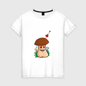 Женская футболка хлопок с принтом Влюбленный в Новосибирске, 100% хлопок | прямой крой, круглый вырез горловины, длина до линии бедер, слегка спущенное плечо | mushroom | амур | гриб | любовь | мультяшка | сердечко | сердце | смайл | стрела