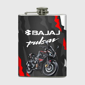 Фляга с принтом BAJAJ PULSAR / БАДЖАДЖ ПУЛЬСАР в Новосибирске, металлический корпус | емкость 0,22 л, размер 125 х 94 мм. Виниловая наклейка запечатывается полностью | Тематика изображения на принте: avenger. | bajaj | boxer | dominar | motorcycle | motosport | pulsar | racing | speed | sport | баджадж | байк | гонки | двигатель | мото | мотокросс | мотоспорт | мототриал | мотоцикл | скорость | спорт