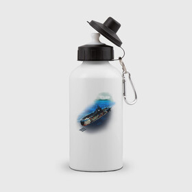 Бутылка спортивная с принтом Подводная лодка в Новосибирске, металл | емкость — 500 мл, в комплекте две пластиковые крышки и карабин для крепления | Тематика изображения на принте: день вмф | иллюстрация | лодка | море | моряк | подводник
