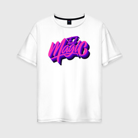 Женская футболка хлопок Oversize с принтом Feel Magic  в Новосибирске, 100% хлопок | свободный крой, круглый ворот, спущенный рукав, длина до линии бедер
 | каллиграфия | леттеринг | логотип | неон | объём | почувствуй магию | розовый | тени | фиолетовый