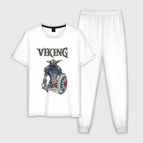 Мужская пижама хлопок с принтом Викинг | Viking | Воин (Z) в Новосибирске, 100% хлопок | брюки и футболка прямого кроя, без карманов, на брюках мягкая резинка на поясе и по низу штанин
 | scandinavian | skull | valhala | valhalla | viking | vikings | warriros | вальхала | викинг | воин | скандинавия | скандинавская мифология | череп