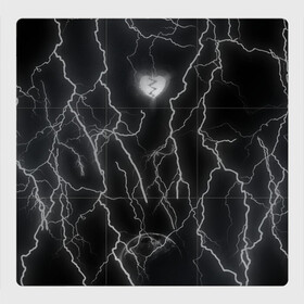 Магнитный плакат 3Х3 с принтом Разбитое сердце в Новосибирске, Полимерный материал с магнитным слоем | 9 деталей размером 9*9 см | иероглифы | луна | молния | сердце | сердце разбитое | черно белый
