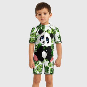 Детский купальный костюм 3D с принтом Милая Панда (Летняя) в Новосибирске, Полиэстер 85%, Спандекс 15% | застежка на молнии на спине | animals | beast | eyes | flower | panda | глаза | животные | звери | летние | лето | милые | панда | паттерн | растения | цветы | эвкалипт