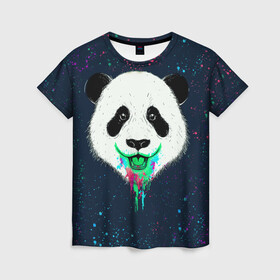 Женская футболка 3D с принтом Панда Краски Брызги в Новосибирске, 100% полиэфир ( синтетическое хлопкоподобное полотно) | прямой крой, круглый вырез горловины, длина до линии бедер | animals | beast | panda | брызги | глаза | животные | звери | краски | милые | панда | растения | цветы | эвкалипт