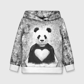 Детская толстовка 3D с принтом Панда Любовь Сердце Меланж  в Новосибирске, 100% полиэстер | двухслойный капюшон со шнурком для регулировки, мягкие манжеты на рукавах и по низу толстовки, спереди карман-кенгуру с мягким внутренним слоем | animals | beast | panda | глаза | животные | звери | краски | любовь | меланж | милые | панда | пятна | растения | сердце | серый | цветы | чб | эвкалипт