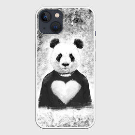Чехол для iPhone 13 с принтом Панда Любовь Сердце Меланж в Новосибирске,  |  | animals | beast | panda | глаза | животные | звери | краски | любовь | меланж | милые | панда | пятна | растения | сердце | серый | цветы | чб | эвкалипт