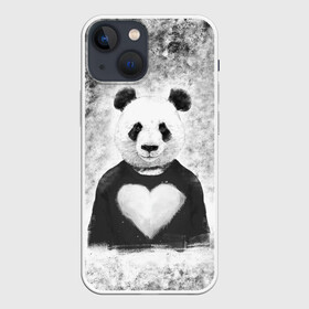 Чехол для iPhone 13 mini с принтом Панда Любовь Сердце Меланж в Новосибирске,  |  | animals | beast | panda | глаза | животные | звери | краски | любовь | меланж | милые | панда | пятна | растения | сердце | серый | цветы | чб | эвкалипт