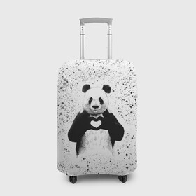 Чехол для чемодана 3D с принтом Панда Любовь Сердце Брызги в Новосибирске, 86% полиэфир, 14% спандекс | двустороннее нанесение принта, прорези для ручек и колес | animals | beast | panda | брызги | глаза | животные | звери | краски | любовь | милые | панда | пятна | растения | сердце | серый | точки | цветы | чб | эвкалипт