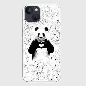 Чехол для iPhone 13 с принтом Панда Любовь Сердце Брызги в Новосибирске,  |  | animals | beast | panda | брызги | глаза | животные | звери | краски | любовь | милые | панда | пятна | растения | сердце | серый | точки | цветы | чб | эвкалипт