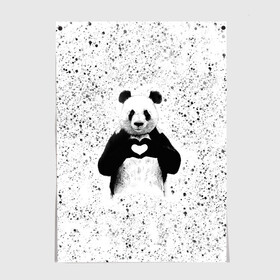 Постер с принтом Панда Любовь Сердце Брызги в Новосибирске, 100% бумага
 | бумага, плотность 150 мг. Матовая, но за счет высокого коэффициента гладкости имеет небольшой блеск и дает на свету блики, но в отличии от глянцевой бумаги не покрыта лаком | animals | beast | panda | брызги | глаза | животные | звери | краски | любовь | милые | панда | пятна | растения | сердце | серый | точки | цветы | чб | эвкалипт
