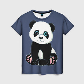 Женская футболка 3D с принтом Милая Панда (Sweet Panda) в Новосибирске, 100% полиэфир ( синтетическое хлопкоподобное полотно) | прямой крой, круглый вырез горловины, длина до линии бедер | animals | beast | panda | глаза | детям | животные | звери | лапки | милые | мульт | панда | растения | цветы | эвкалипт
