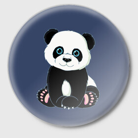 Значок с принтом Милая Панда (Sweet Panda) в Новосибирске,  металл | круглая форма, металлическая застежка в виде булавки | animals | beast | panda | глаза | детям | животные | звери | лапки | милые | мульт | панда | растения | цветы | эвкалипт