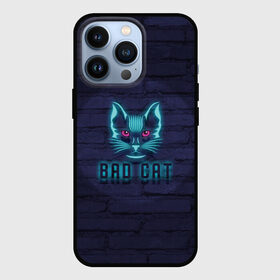 Чехол для iPhone 13 Pro с принтом Bad cat в Новосибирске,  |  | neon | neon cat | кирпич | неон | неоновый кот | стена | тренд