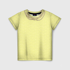Детская футболка 3D с принтом Желтые кружева в Новосибирске, 100% гипоаллергенный полиэфир | прямой крой, круглый вырез горловины, длина до линии бедер, чуть спущенное плечо, ткань немного тянется | Тематика изображения на принте: бусы | жемчуг | кружево | пионы | солнце