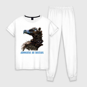 Женская пижама хлопок с принтом Стервятник в Новосибирске, 100% хлопок | брюки и футболка прямого кроя, без карманов, на брюках мягкая резинка на поясе и по низу штанин | гриф | латынь | орел | птица | стервятник | хищная птица | хищник